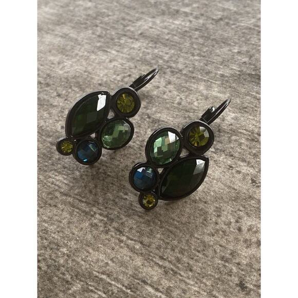 Lia Sophia Set Necklace Bracelet Earrings Black Tone Blue Green Acrylic - Picture 4 of 10